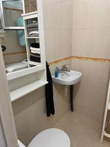 a small bathroom with a sink and a toilet at Entire townhouse in the paradise in Maspalomas