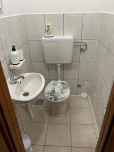 een kleine badkamer met een toilet en een wastafel bij Apartman Antony in Čitluk