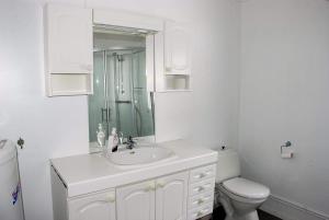 Austefjorden的住宿－Kalvatn Turistsenter，白色的浴室设有水槽和卫生间。