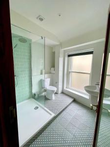La salle de bains est pourvue d'une douche, de toilettes et d'un lavabo. dans l'établissement The Norseman Temple Bar, à Dublin