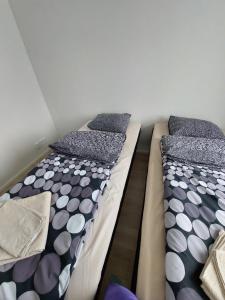 2 Betten nebeneinander in einem Zimmer in der Unterkunft Snow Queen's residence in Rovaniemi