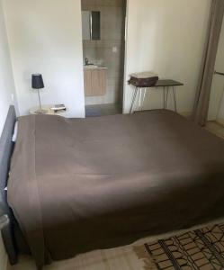 Cama grande en habitación con baño en Charmante Propriété Arborée en Borgo