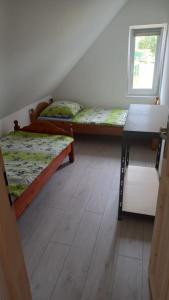 een kamer met 2 stapelbedden en een raam bij Domki Nadmorska Brzezina in Jastrzębia Góra