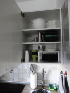 a kitchen with a sink and a microwave at Pian del Falco in Sestola