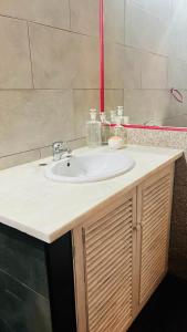 a bathroom counter with a sink and a mirror at QUINTA DO CAMBEIRO in Viana do Castelo