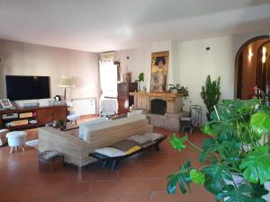 a living room with a couch and a fireplace at A CASA DI TERE in Medicina