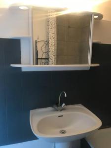 a bathroom with a white sink and a mirror at Maison ville 50m2 5 personnes in Saint-Pierre-des-Corps