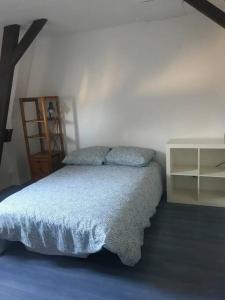 a bedroom with a bed and a book shelf at Maison ville 50m2 5 personnes in Saint-Pierre-des-Corps