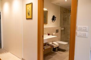 a bathroom with a sink and a toilet and a shower at Apartamentos Harrigorri in Barrika