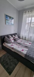 a bed sitting in a bedroom with a window at Apartament Kamień Pomorski in Kamień Pomorski