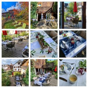 a collage of pictures with a table and chairs at La Grange du couvent B&B in Ribeauvillé