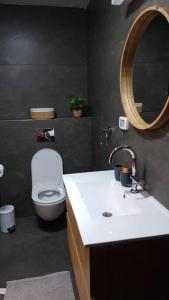a bathroom with a toilet and a sink and a mirror at סוויטת אור אילת in Eilat