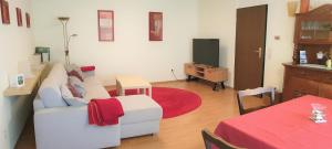 聖哥亞豪森的住宿－Ferienwohnung Späth，客厅配有白色沙发和电视
