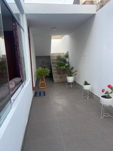 a balcony with potted plants in a building at Apartamento/Departamento independiente nuevo in Tacna