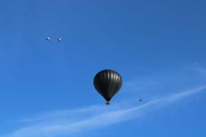 a hot air balloon flying in the sky at Monte das Cobras - Country House in Évora