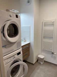 a laundry room with a washer and a washing machine at Lac arte postale in Annecy