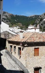 una antigua casa de piedra con techo de baldosa en Lovely Town House Casa La Senda, en Grazalema