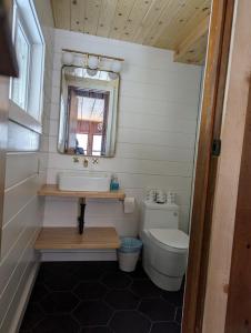 a small bathroom with a sink and a toilet at Cabin #8 in Strawberry