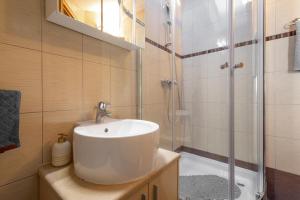 ein Bad mit einem Waschbecken und einer Dusche in der Unterkunft PENTHOUSE J&A in Vela Luka