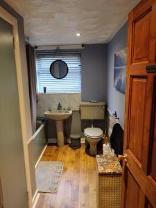 a bathroom with a toilet and a sink at Brads Pad -Ballymena Central- in Ballymena