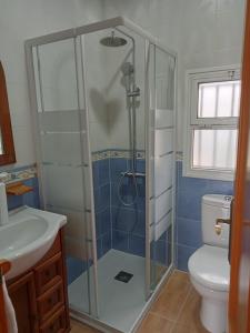 La salle de bains est pourvue d'une douche et de toilettes. dans l'établissement Casa rural El Limonero, à Campano