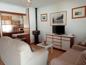 ein Wohnzimmer mit einem Sofa und einem TV in der Unterkunft Casa rural El Limonero in Campano