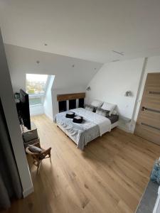 1 dormitorio con 1 cama y TV en Chambre proche centre avec petit déjeuner en Fontaine-lès-Dijon