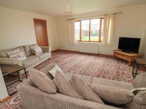 a living room with a couch and a television at Causeway Cottage in Berwick-Upon-Tweed