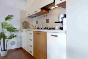 a kitchen with white cabinets and a plant at Residence Valeria in Cervia