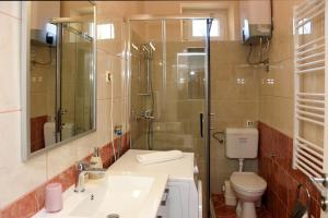 a bathroom with a shower and a sink and a toilet at Apartment Baćo in Split