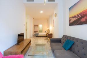 a living room with a couch and a television at Urbe10 Plaza de la Constucion Premium Loft in Málaga