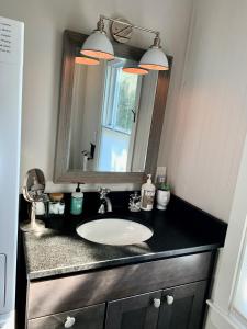 een badkamer met een wastafel en een spiegel bij 62 Views in Portland