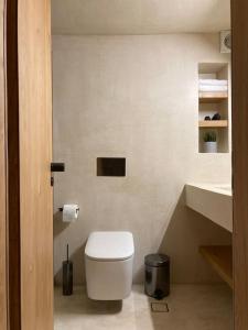 ein Badezimmer mit einem weißen WC und einem Waschbecken in der Unterkunft Sommaripa Loft in Andros old town in Ándros