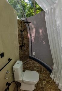 uma casa de banho com um WC e um chuveiro em Turističko naselje- Japodski otoci em Račić
