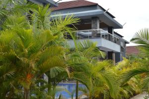 a house with palm trees in front of it at Palm Kalash Hotel in Lusaka