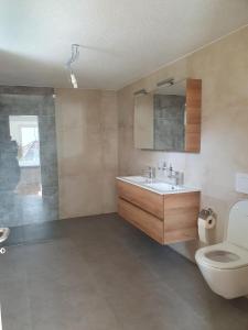 a bathroom with a sink and a toilet at Magnifique Studio à louer in Evilard