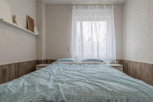 Schlafzimmer mit einem Bett und einem Fenster in der Unterkunft Gemütliches Apartment in Neuwied in Neuwied