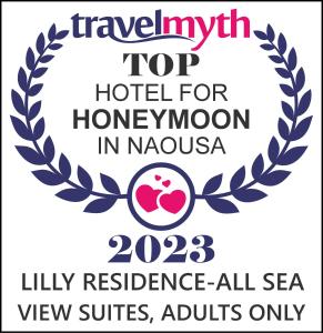 a logo for a hotel for honeymoon in nougasia at Lilly Residence-All Sea View Suites, Adults Only in Naousa