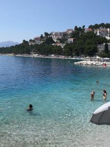 un groupe de personnes dans l'eau d'une plage dans l'établissement House Elka, à Baška Voda