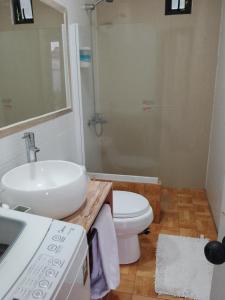 a bathroom with a sink and a toilet at Cabañas Alto Centro, Departamento N 3 in La Unión