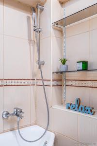 een badkamer met een douche en een wastafel bij Apartament Nordic in Gura Humorului