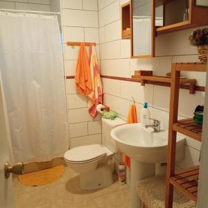 La salle de bains est pourvue de toilettes et d'un lavabo. dans l'établissement Aguas Verdes, à Betancuria