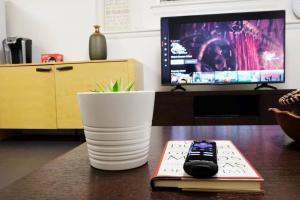 TV o dispositivi per l'intrattenimento presso Beautiful 1 Bedroom Garden Suite in Metrotown