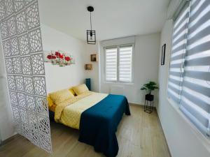 een slaapkamer met een bed en een raam bij Maisonnette indépendante au calme in Vittel