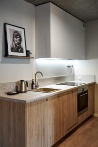 a kitchen with a sink and a counter top at THE HOUSE near Lake & Old Town in Olsztyn