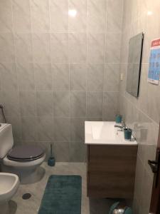 La salle de bains est pourvue de toilettes et d'un lavabo. dans l'établissement Apartamento Rio Minho, à Vila Nova de Cerveira