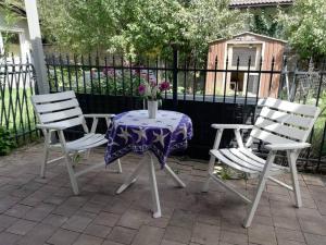 two chairs and a table with a vase of flowers at Stylish & Spacious Apartment with Patio in Stams