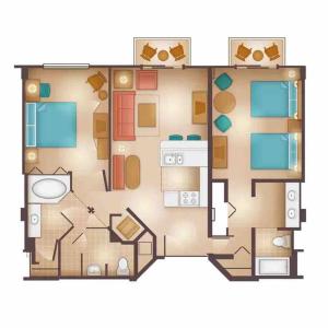 a floor plan of a small apartment with at Disney's Saratoga Springs Resort and Spa in Orlando