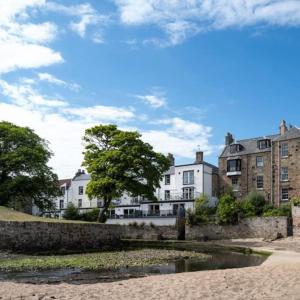 a group of buildings and a pond in front of a building at Ainster House in Fife