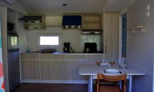 Kuchyňa alebo kuchynka v ubytovaní Mobile home 6/7 places climatisé et ombragé